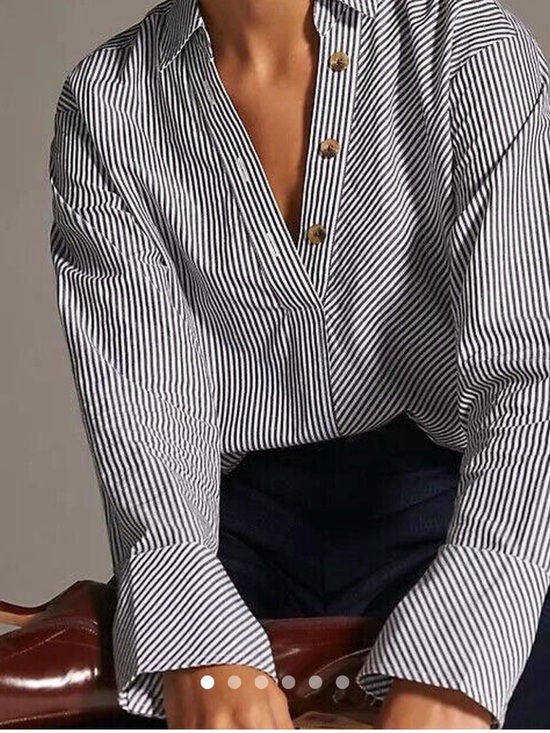 Anthropologie Tops - Anthropologie Maeve Navy and White Striped Shirt size small